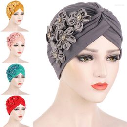 Beanie/Skull Caps 2022 Fashion Women Flower Turban Cap Solid Colour Muslim Headscarf Bonnet Inner Hijabs Arab Head Wraps Hat Hijib Davi22