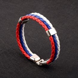 Russia Spain Bracelet France Brazil Flag Leather Team Bracelet Men's Football Fans Unisex Bangle Jewelry