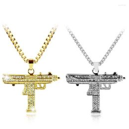 Pendant Necklaces Full Rhinestone Uzi Gun Long Cuban Link Chain Fashion Necklace For Unisex Hip Hop JewelryPendant Godl22
