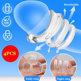 4PCS/Set Foreskin Correction Ring Reusable Penis s Delay Ejaculation Breathable Cock sexy Toys for Men New Cockrings Beauty Items