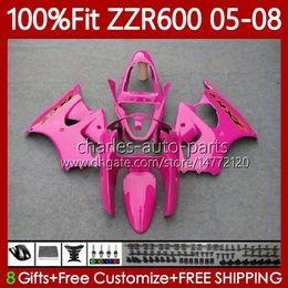 GLossy pink Injection Mould Bodys For KAWASAKI NINJA 600CC ZZR600 05 06 07 08 Bodywork 134No.49 100% Fit ZZR-600 600 CC 05-08 ZZR 600 2005 2006 2007 2008 OEM Fairings Kit