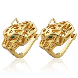 Luxury Classic hip-hop style copper tiger head green eye stud neutral Jewellery gift E0497