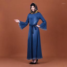 Muslims Women Dress Loose Butterfly Long-sleeved Denim Muslim Robe Fashion Abaya Dubai Turkey Long Dresses Ethnic Clothing