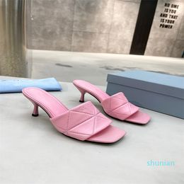 2022ss solide pantofole da donna con tacco alto sandali in pelle trapuntata nappa taglia 35-43 6363