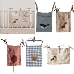 Cotton Linen Baby Bed Hanging Storage Bag born Crib Bedside Toys Organiser Nursery Diaper Bag Nappy Pouch for Baby Bedding 220531