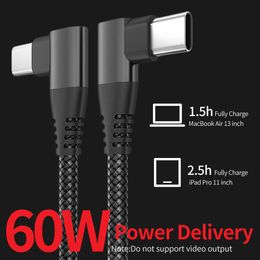 3ft 6ft 10ft 60W PD fast charging data cables double elbow type-c TO C cable