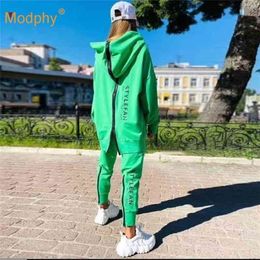 Ladies Suit Back Zipper Hoodie Pants Spring Autumn Alphabet Sportswear Pullover Hip-Hop Casual Running 2 Piece Women Set 210331