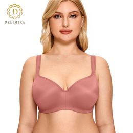 Delimira Women's Smooth Full Coverage Big Size Balconette T-Shirt Bra Seamless Underwire Support Plus Size Underwear 220519
