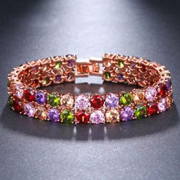 Charm Bracelets Vintage Small Round Zircon For Women Luxury Colourful Brass Wide Chain Bracelet Trendy Wedding JewelryCharm