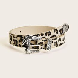 Belts European American Creative Leopard Print Ladies Belt Imitation Horsehair Carved Western Buckle Fashion All-match Jeans 2022