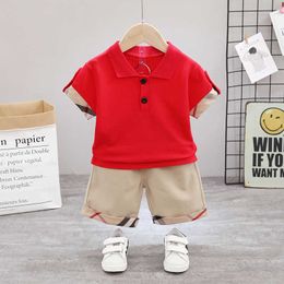 Kids Designer Causal Outfits Summer Boys Plaid Sports Clothing Sets Children Stripe Short Sleeve T-Shirt Tops + Shorts 2pcs Suits