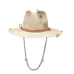 Wide Brim Hats Arrival Women's Straw Hat With Chain And Pin In Summer The Beach By SeaWide