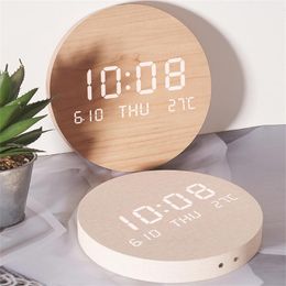 Wall Clocks Wooden Home Living Room Decor Led Clock Bedroom Silent Light Nordic Style Fashion Watch Decoration Table ClocksWall