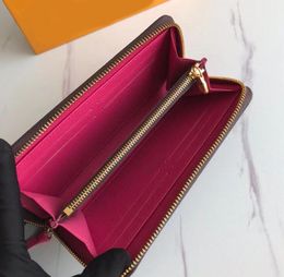 2022Real Leather PORTEFEUILLE CLEMENCE WALLET Womens Iconic Fashion Long Wallet Coin Purse Card Case Holder Brown Waterproof Canvas wi