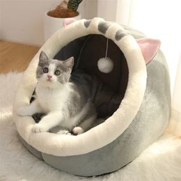 Cat Bed Warm Pet Basket Cosy Kitten Lounger Cushion House Tent Very Soft pet Dog Mat Bag For Washable Cave Sweet s Beds 220323
