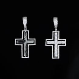 Iced Out Bling Micro Pave Cubic Zircon Cross Pendant Necklace for men hip hop moved pendants with tennis chain Jewellery wholesale