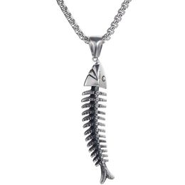 Pendant Necklaces Stainless Steel Fish Shape Fishbone Necklace Hip Hop Gothic Style Male Punk Boho Jewellery GiftsPendant