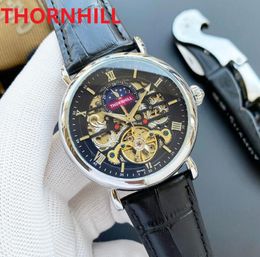 President Day Date Skeleton Shape Dial Men Watch 42mm Genuine Black Brown Leather Automatic Mechanical 5TM waterproof design high-quality watches