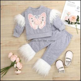 Clothing Sets Baby Kids Baby Maternity Girls Outfits Children Butterfly Tops Fur 2Pcs/Set Dhwjq