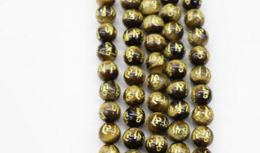 8mm approx 45beads/pcs Natural Crystal Buddha Charms Beads Black Colour with Carving Gold Dragon Chinese Pixiu Bracelet DIY Beads for Jewellery Making se5j