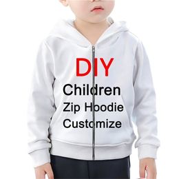 Family Fitted 3D Print DIY Personalized Design Children Zip Hoodies Own Image P o Star Singer Anime Boy Girl Casual Tops gx220708
