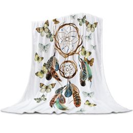Blankets Dream Catcher Feather Butterfly White Throw Blanket Home Decoration Sofa Warm Microfiber For Bedroom