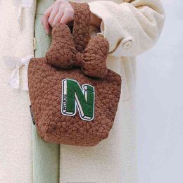 Patch handBag Female Winter Versatile Bow Bucket Small Design Letter Handbag 220617