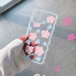 edge max UK - Blue Pink Flowers Wave Edge Phone Cases case for iphone 13 12 11 XR XS MAX 7 8 Plus quality cute lovely summer tranparent cellphone case