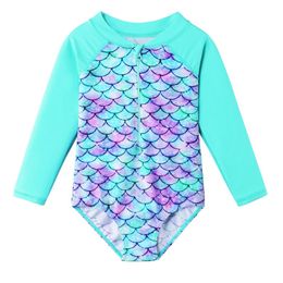 BAOHULU Long Sleeve Girls' Swimsuit Kids Sparkly Scales Bathing Suits Girl Children's Swimwear UV50+ Rash guards Teens 220426