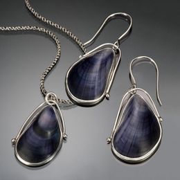 oyster earrings UK - Dangle & Chandelier Tribal Mussel Oyster Blue Synthetic Shell Earrings Vintage Water Drop Bean Shape Sea For Women