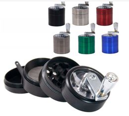 Smoking Herb Grinder 63 mm 4parts Hand Crank Zinc Alloy Tobacco Grinders Cigarette Spice Crusher With Handle Sharpstone