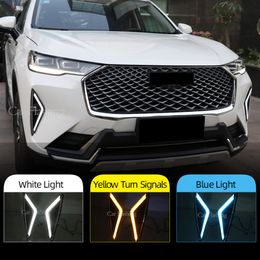 Car DRL For Haval H6 2020 2021 2022 LED Daytime Running Lights with Turn Signal Yellow Driving Fog lamp Lights