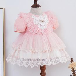 Girl's Dresses Spanish Children's Clothing Girls Pink Lace Ball Gowns Baby Spain Lotia Kids Evening MZL073