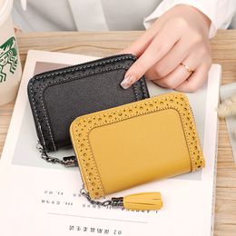 10pcs Card Holders Women PU Hollow Out Decoration Plain More Positions Short Wallet