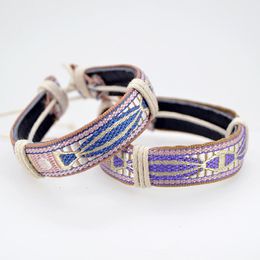 Charm Bracelets Geometric Pattern Ethnic Braided For Women Friendship Bohemian Handweave Cotton Rope Leather Pulseras DropshipCharm