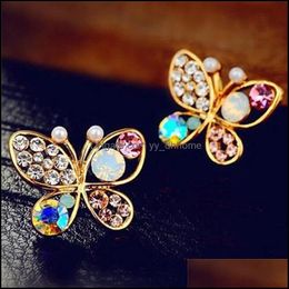 Stud Earrings Jewellery Ladies Chic Lovely Crystal Colorf Rhinestone Hollow Butterfly Ear Earring Minimalist For Women Drop Delivery 2021 Baf0