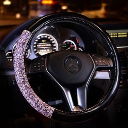Steering Wheel Covers Design Diamond Crystal Car Cover Leather Rhinestone For Steering-wheel Women Universal 38cm StylingSteering