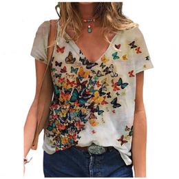 3d Butterfly Print T Shirt Women Summer Oversize Tops Ladies Casual Short Sleeve V-neck Loose Tee Top Size 4xl 5xl