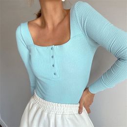 Solid Ribeed Knitted Square Collar Long Sleeve Thong Bodysuit Women Bodycon Sexy Basic Bodysuit Ladies Mujer Fall Winter 201007