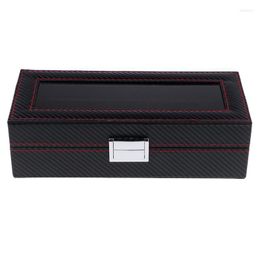 Watch Boxes & Cases Grids Luxury Box Carbon Fiber Case Holder Organizer For Rings Bracelet Display GiftWatch Hele22
