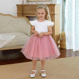 Summer Baby Girls Dress 1 2 3 4 5 Years Birthday Dress Ruffles Sleeve Solid Pearl Princess Infant Baby Girls Dress Tutu skirts G220518