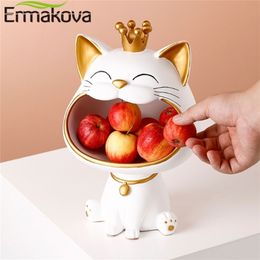 ERMAKOVA Lucky Cat Statue Sculpture Table Decoration Miniature Figurine Sundries Storage Box Modern Living Room Desk Home Decor 220426