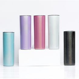 20oz sublimation glitter tumbler rainbow heat transfer double walled insulated vacuum stainless steel tumbler with lid and straw