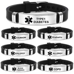 Warning Bracelet Type 1 Diabetes Stainless Steel Silicone Bracelet