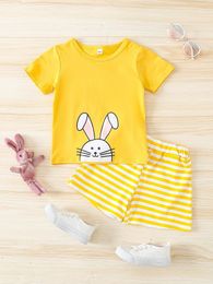 Toddler Girls Rabbit Print Tee & Striped Shorts SHE