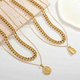 twisted beaded necklaces UK - Wholesale 18K Gold Plated Trending 2022 Delicate And Minimalist Cuban Chain Necklace With Pendant Double Necklace Charms