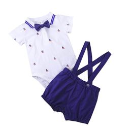 Clothing Sets Boys Print Set Baby Romper Outfits Infant Straps Shorts Ship Gentleman Outfits&Set Winter ClothesClothing