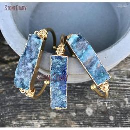 Bangle Unique Blue Colour Druzy Bar Adjustable Bohemian Rectangle Shape Charm Bracelet For Women BM112781 Inte22