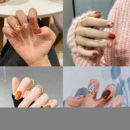 False Nails 24pcs/Box Detachable Summer Round Head/Stiletto Wearable Ballerina Fake Full Cover Nail Tips 26Colors Prud22