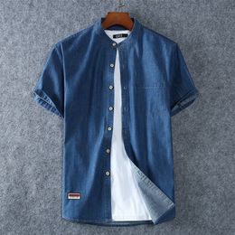 Plus Size L5XL 6XL 7XL 8XL 100% Denim COTTON Shirt For Mens Short Sleeves Summer Style Fashion Casual Clothing 220527